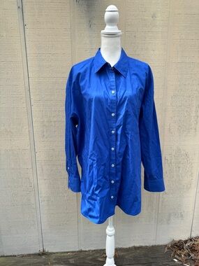 Maeve Long-Sleeve Button-Up Blouse in Cobalt Blue